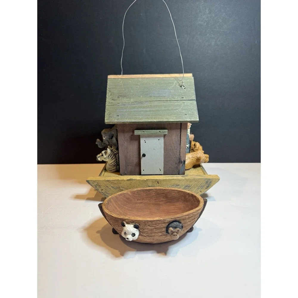 Rustic Noah's Ark Birdhouse & Feeder with Giraffes & Animal Bowl Set 8